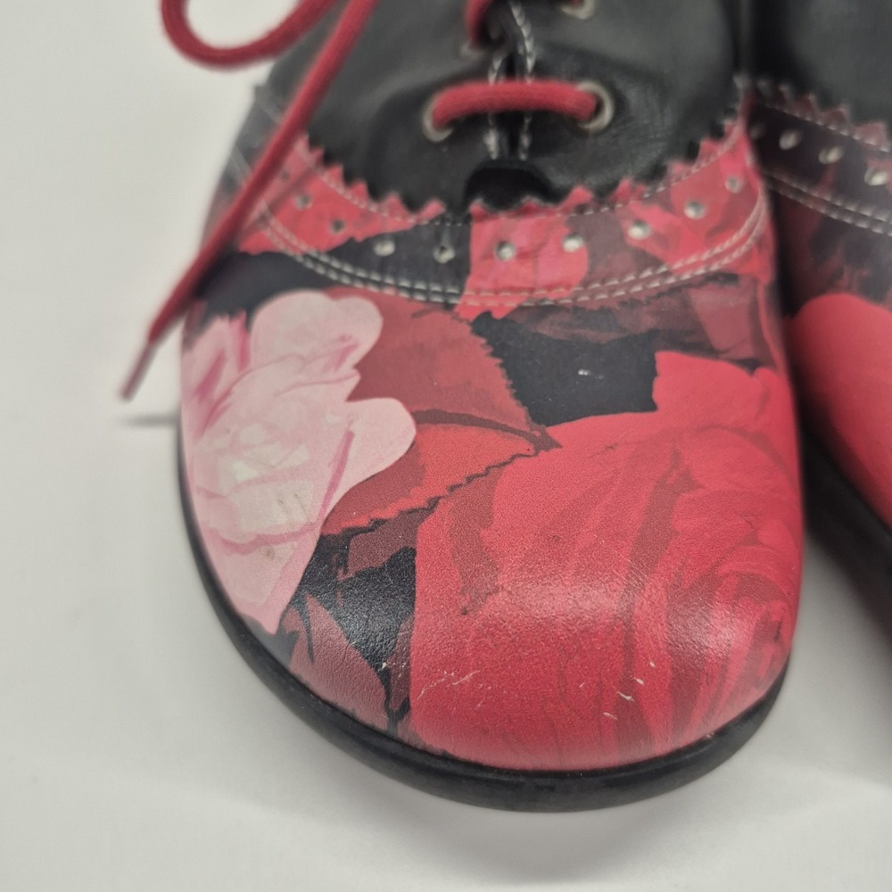 John Fluevog Erika Brogued Oxford Red Black Pink Leather Size 8.5 - Picture 6 of 16